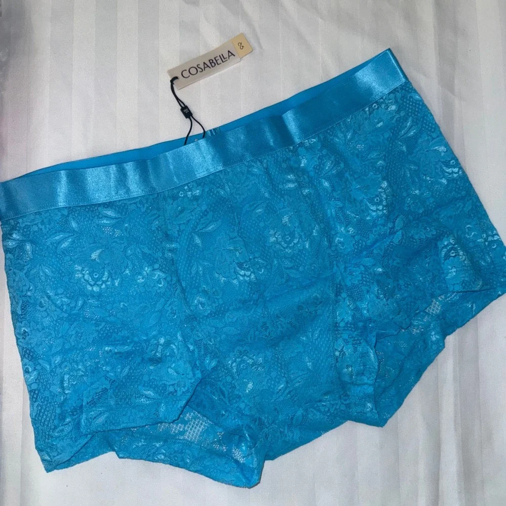 Cosabella Never Say Never Mens Lace Boxer Briefs‎ Blue Floral Trunks New XL